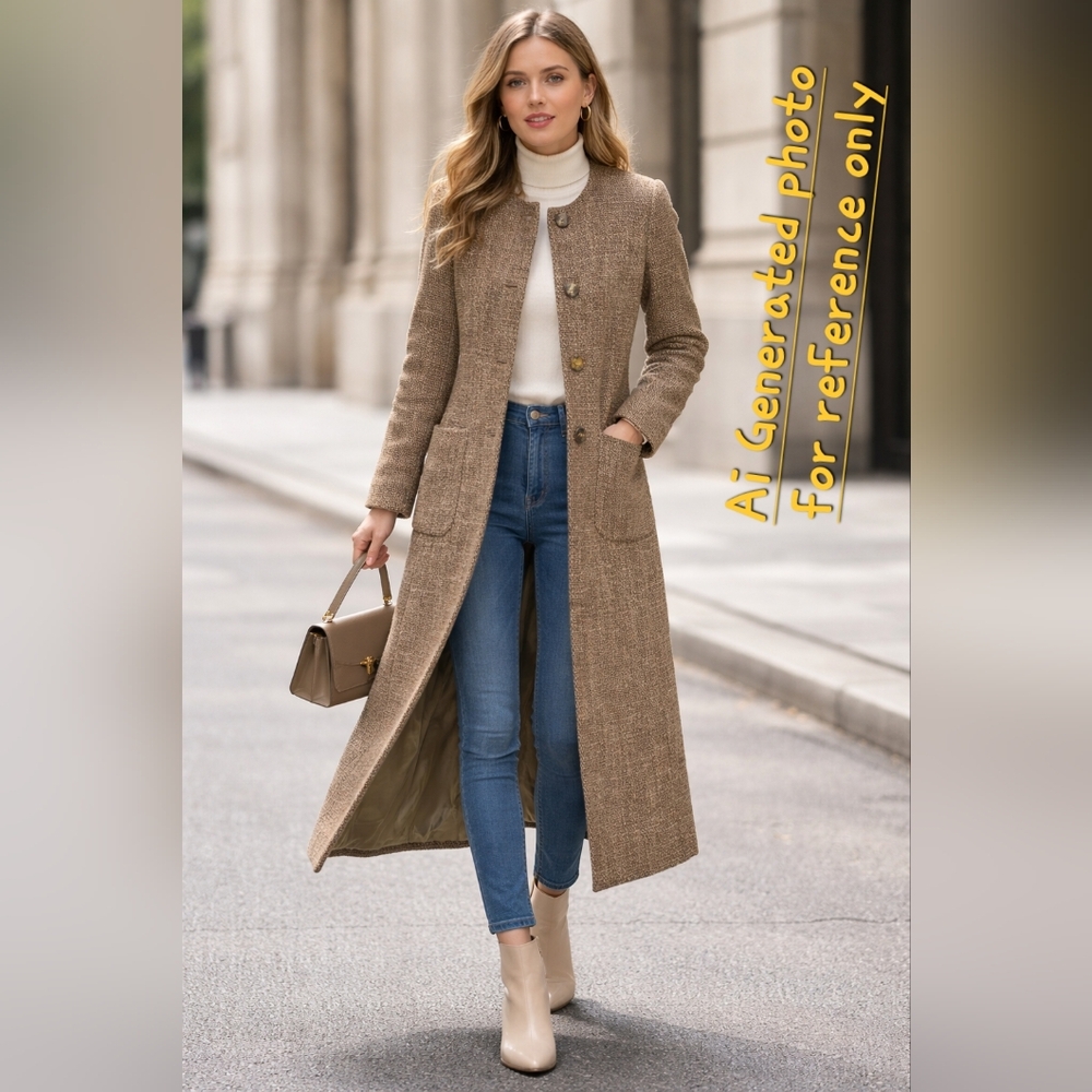 Authentic Fendi Roma Tweed Long Coat Size 42 Wool Blend